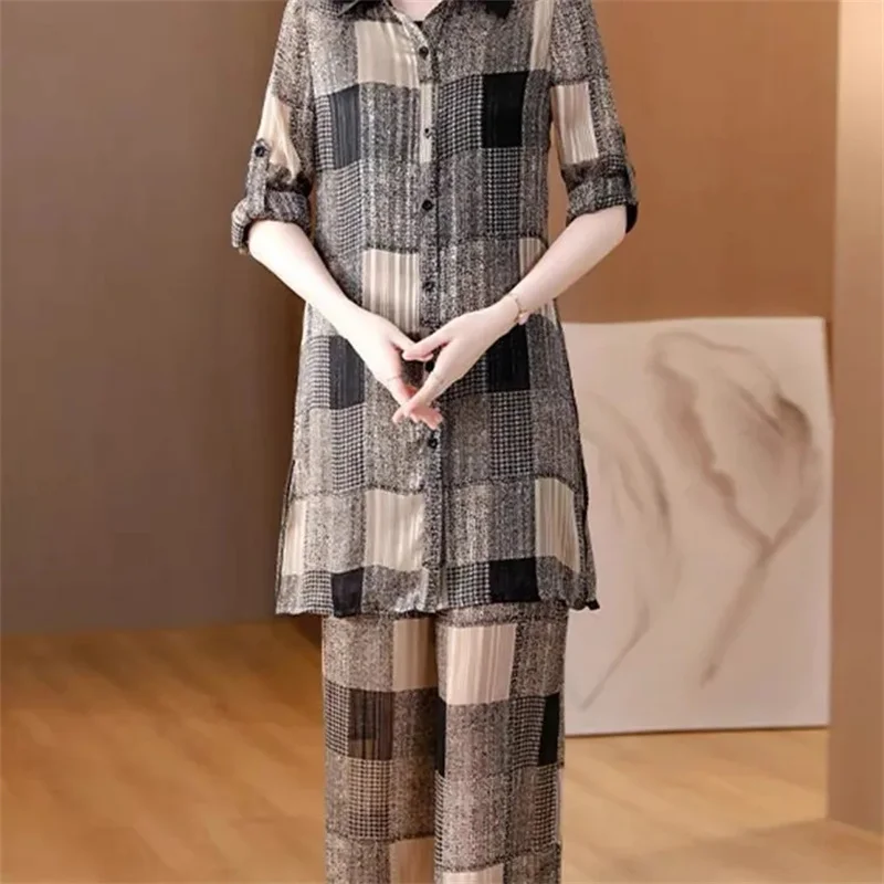 

Two Piece Set Of Chiffon Shirts For The Autumn Of 2024 New Style And High-end Overalls With A Slim Waist And Wide Leg Pants Set