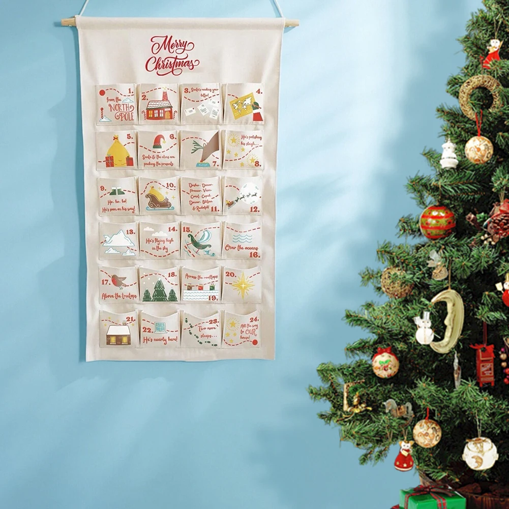 

Тканевый календарь с рождественскими положениями и карманами, декоративный календарь обратного отсчета, семейный веселый интерактивный календарь рождественских advents