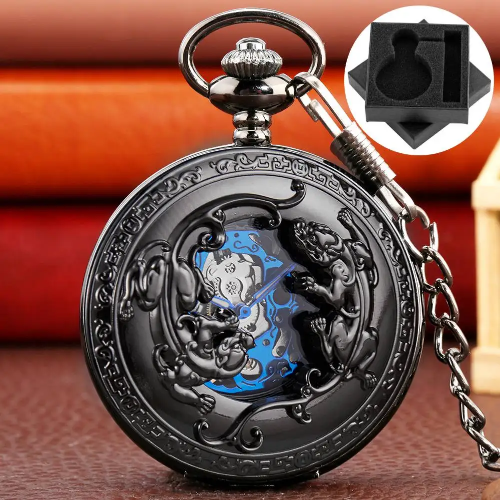 

Мужские механические карманные часы с ручным заводом, сказочный дикий зверь, полуохотник, брелок-цепочка, ретро-кулон, карманные часы, подарок