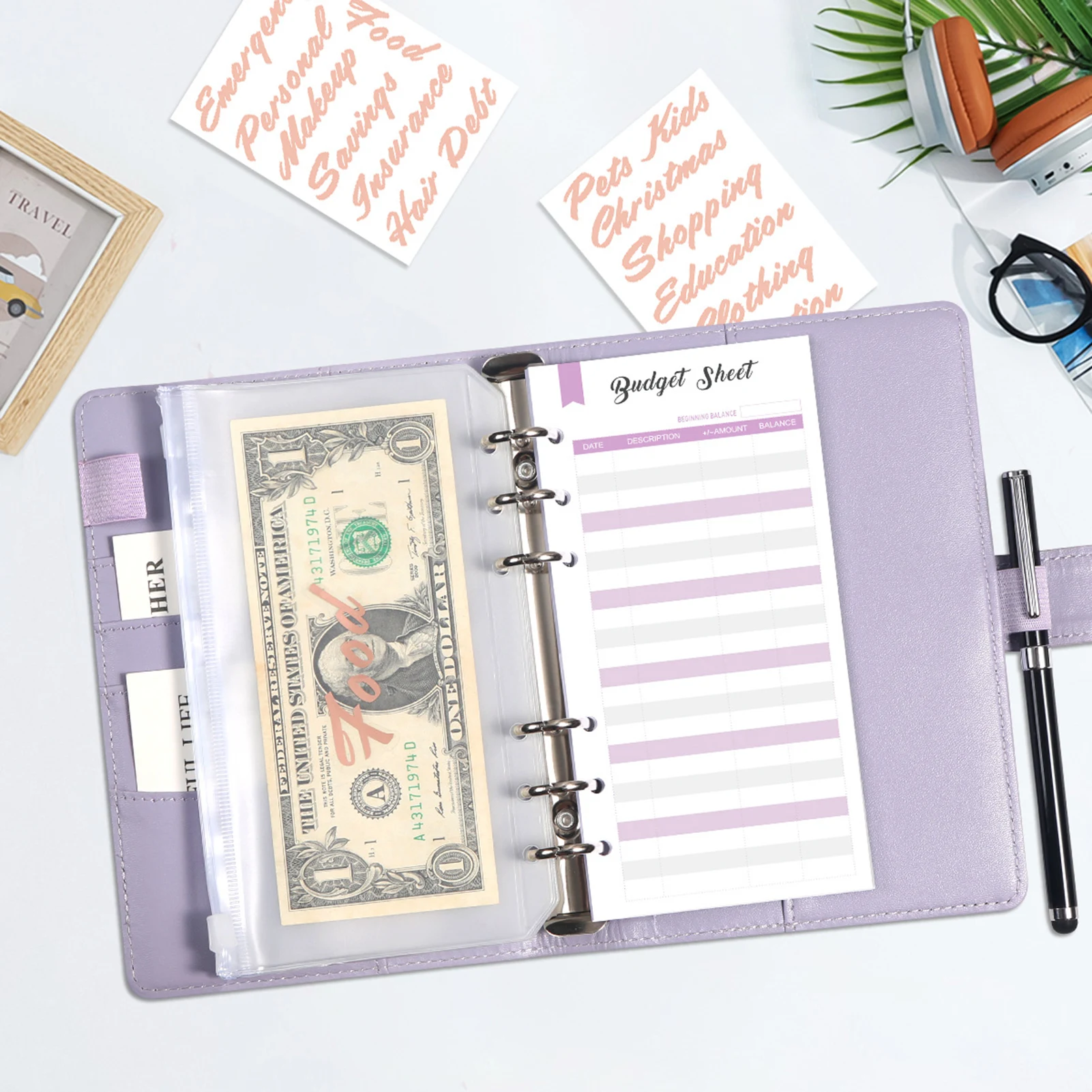 A6 Refillable Notebook With Zipper Macaron Color PU Leather Budget-Planner For Cash Management And Daily Notes