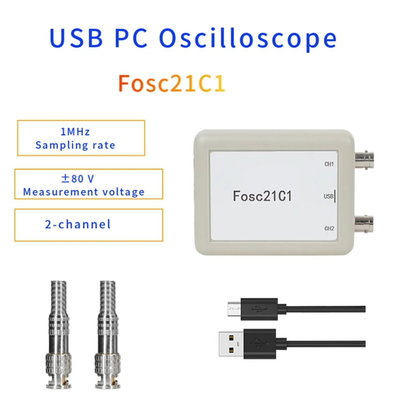 Fosc21c1 2-Channel USB PC Oscilloscope 1Mhz Sampling Rate Portable Oscilloscope MCU Development Easy To Use