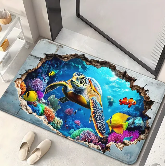 Cute Turtle Shaped Door Mat Anti Slip Bathroom Mat Suitable for Washing Machines Bedroom and Living Room Entrance Carpet