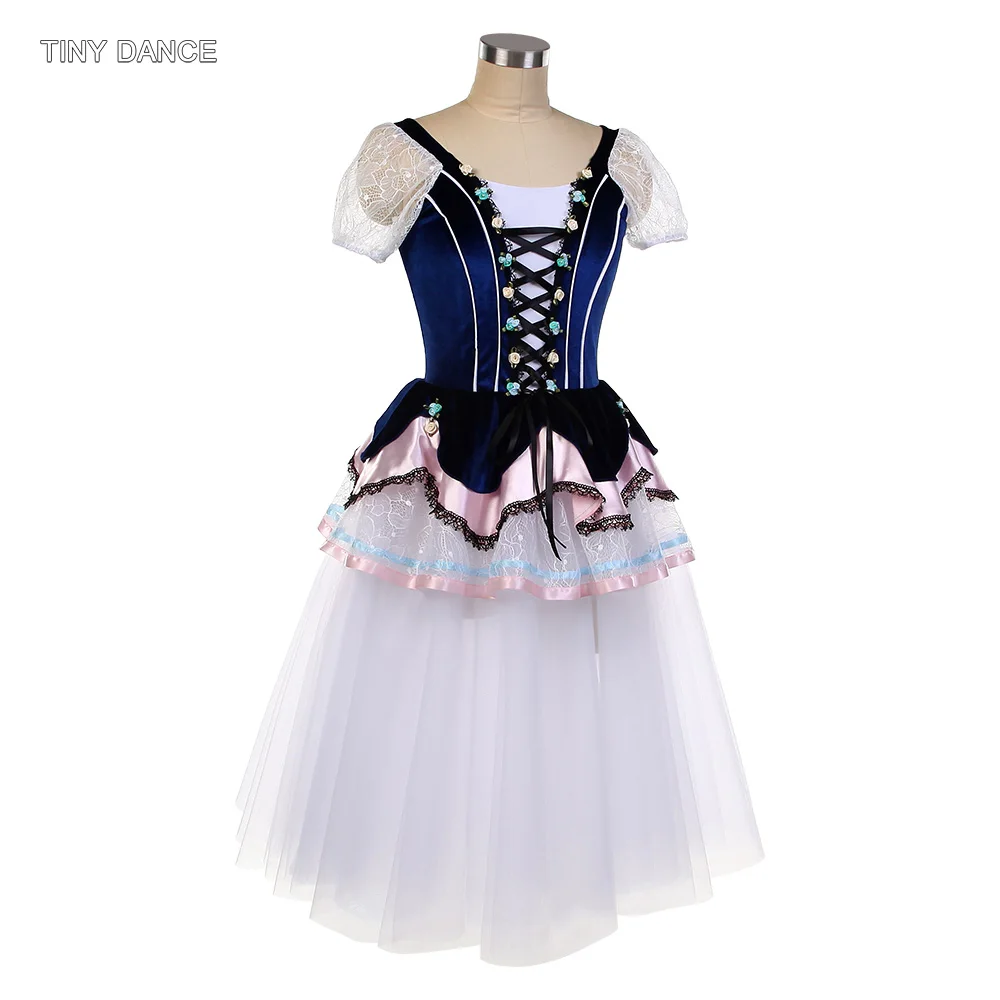 여성과 소녀를위한 성인 짧은 퍼프 슬리브 발레 투투 긴 댄스 복장 발레리나 댄스 의상 26036