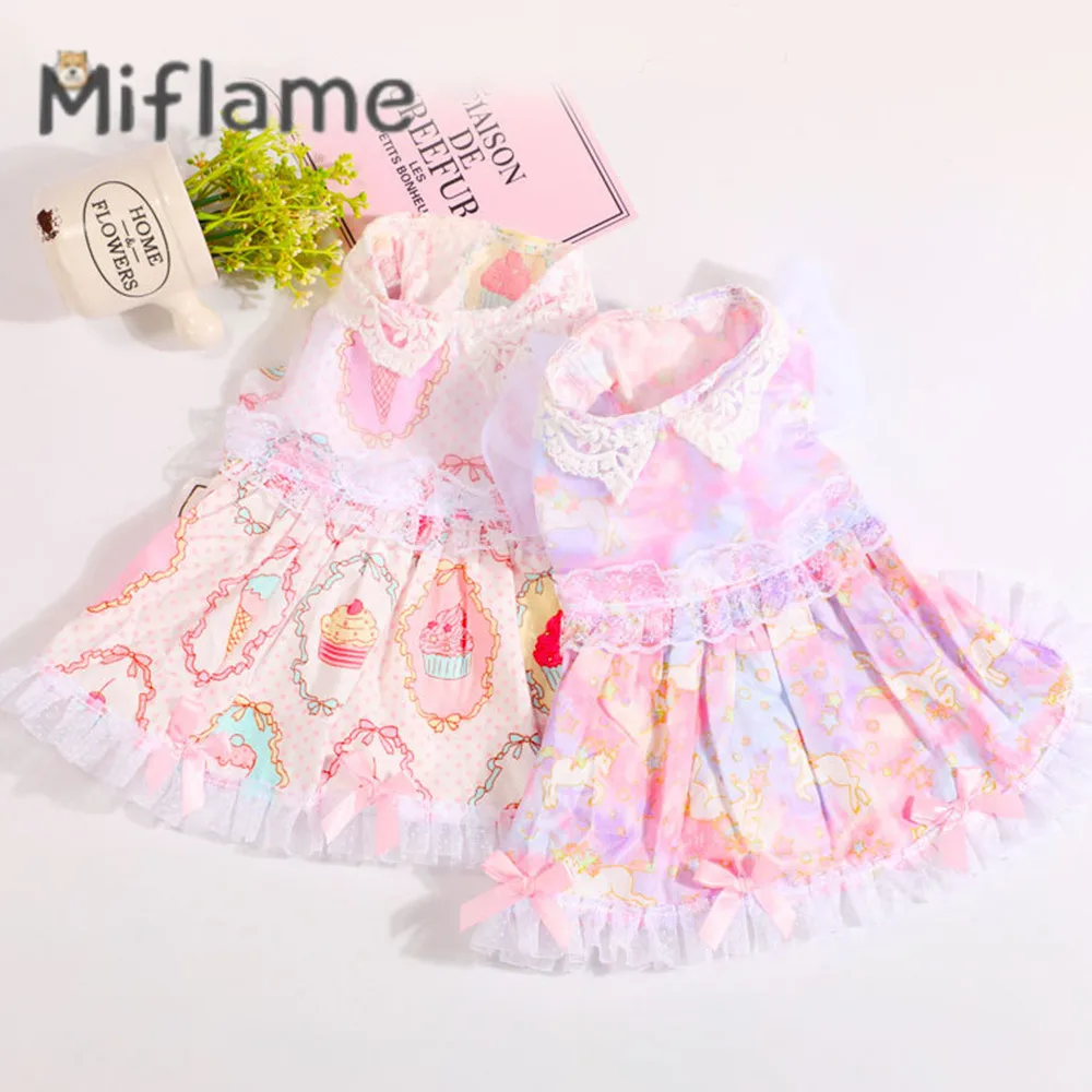 

Miflame Small Cake Print Puppy Skirt For Birthday Party Teddy Bichon Unicorn Small Dogs Dress Lace Decoration Pet Princess Dress