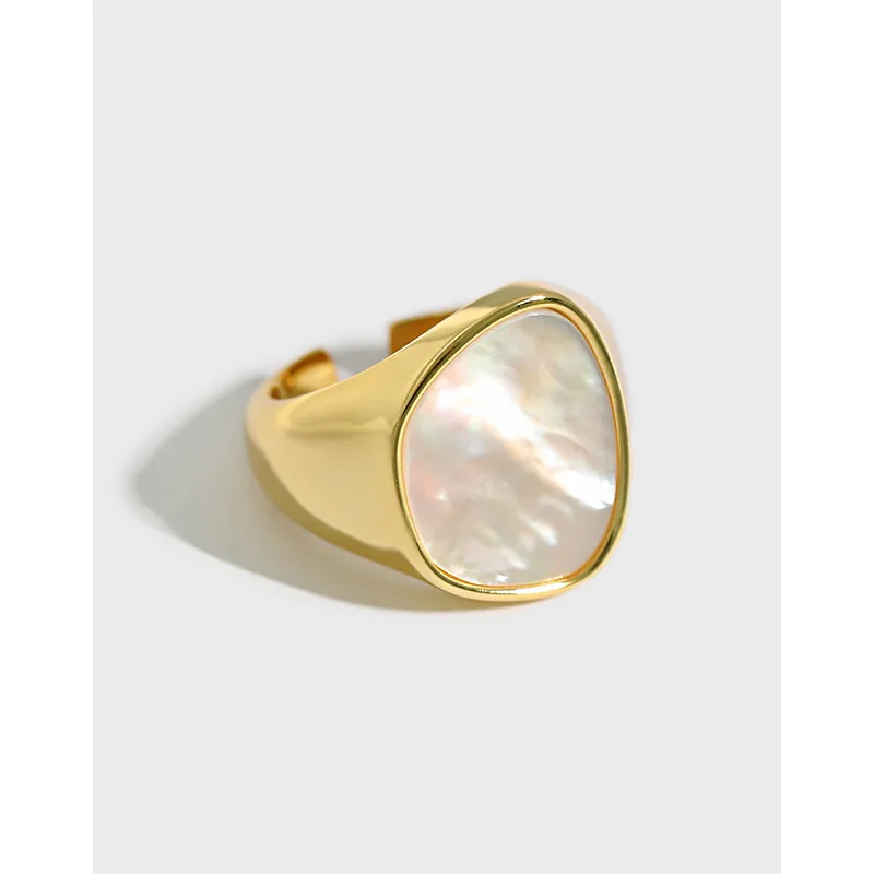 

[Cciris.Com] S925 Silver Mother of Pearl Ring Japanese Minimalist Hypoallergenic Wholesale Stacking Jewelry for Women