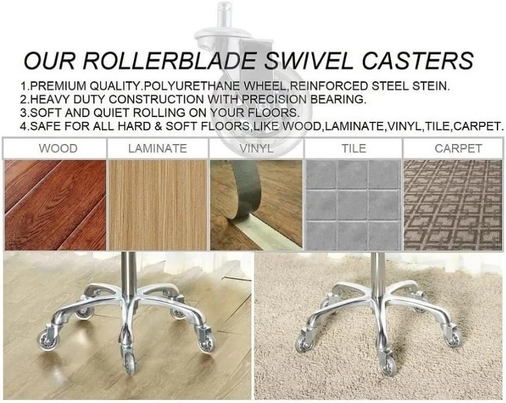 Adjustable Height Swivel Stool Chair with Back Rest, Heavy Duty Rolling Metal Stool for Kitchen Salon Bar Office