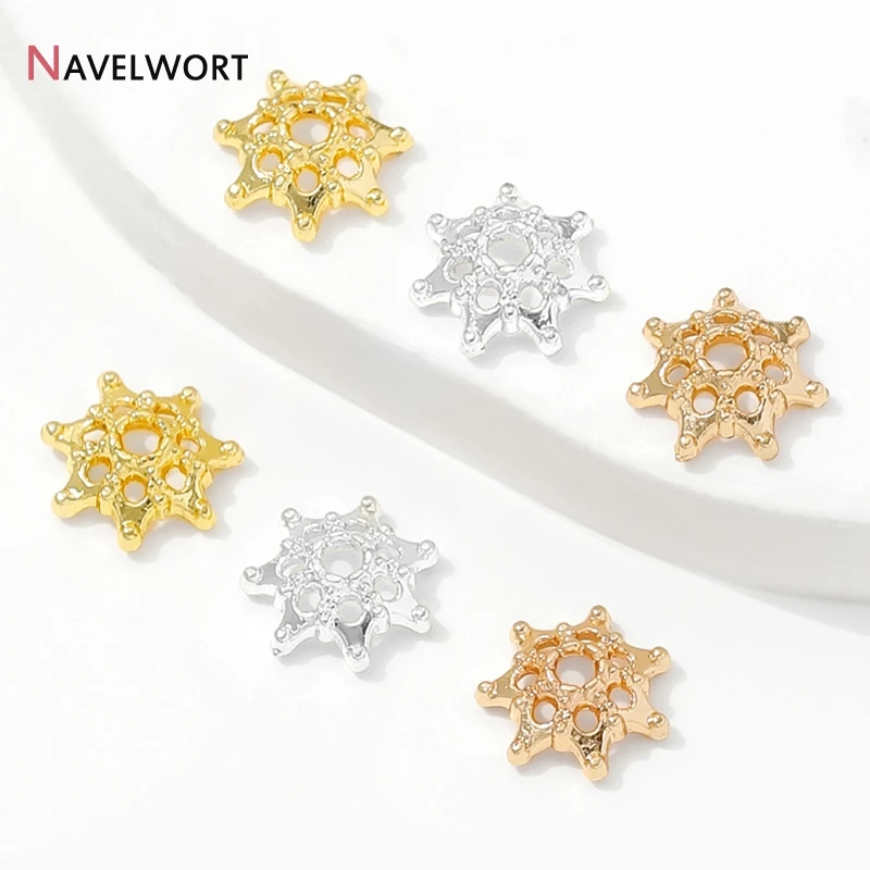 14K/18K vergoldete 9mm Blumenperlenkappen für die Schmuckherstellung, Messing-Metall-Hohlperlenkappen, DIY handgefertigte Schmuckzubehörteile