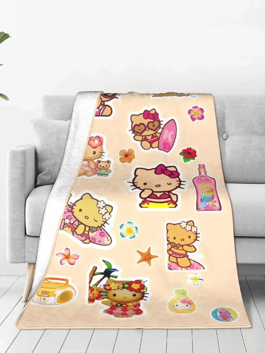 Warm Soft Quality Black Hello Kitty Throw Blanket for Winter Perfect for Bed Couch Boys Girls Funny Bedspread