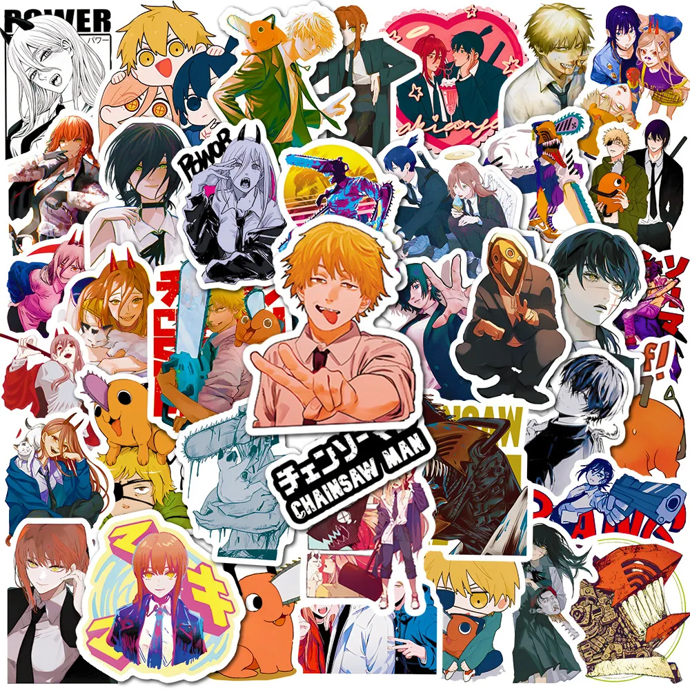 50Pcs Cartoon Anime Chainsaw Man Series Graffiti Stickers Suitable for Laptop Helmets Desktop Decoration DIY Stickers Wholesale