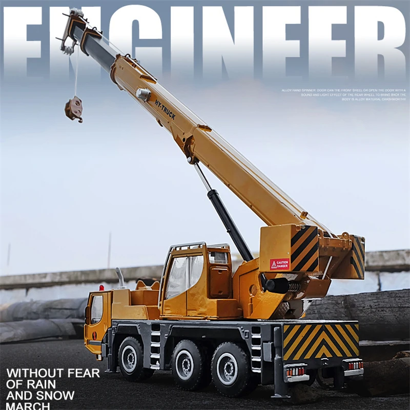 

1:50 Diecast Alloy Large Crane Model Lifter 360 Degress Rotate Work Platform Site Crane Steering Engineering Car Model Kids Gift