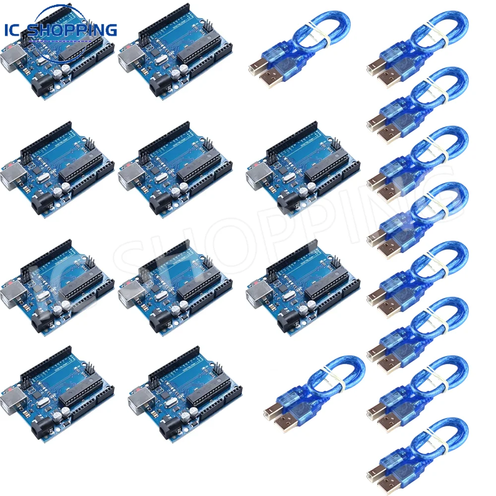 10 sztuk UNO R3 płytka rozwojowa ATMEGA328P CH340 ATEGA16U2 kompatybilna z Arduino z kablem 10 sztuk DIP ATMEGA328P CH340G 16MHz