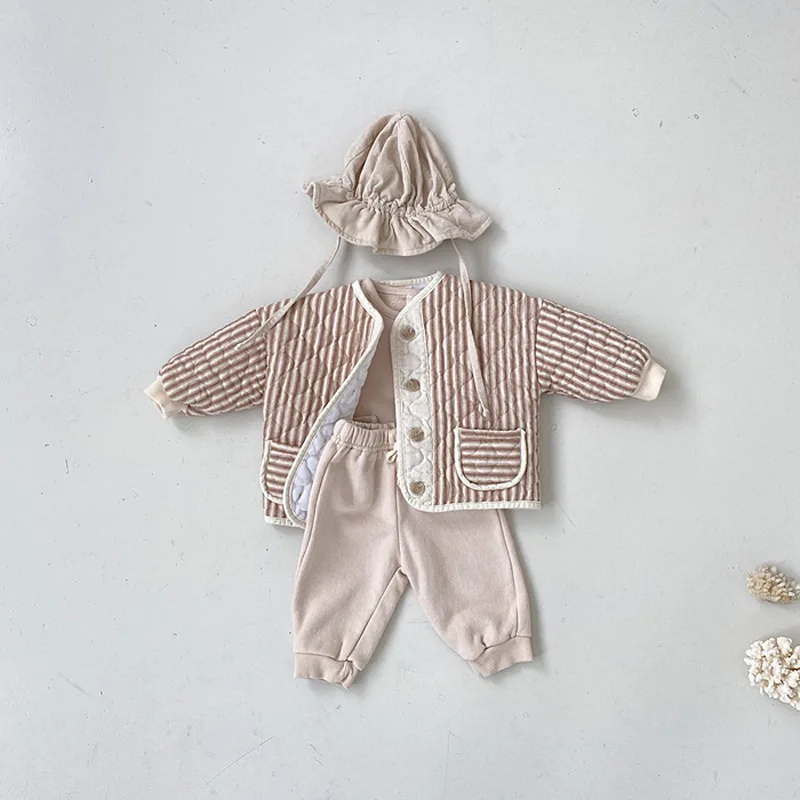 

Rhombus Double Layer Jacket Korean Baby Kids Vintage Autumn Winter Boys Girls Cotton Padded Parka Children Warm Quilted Coat