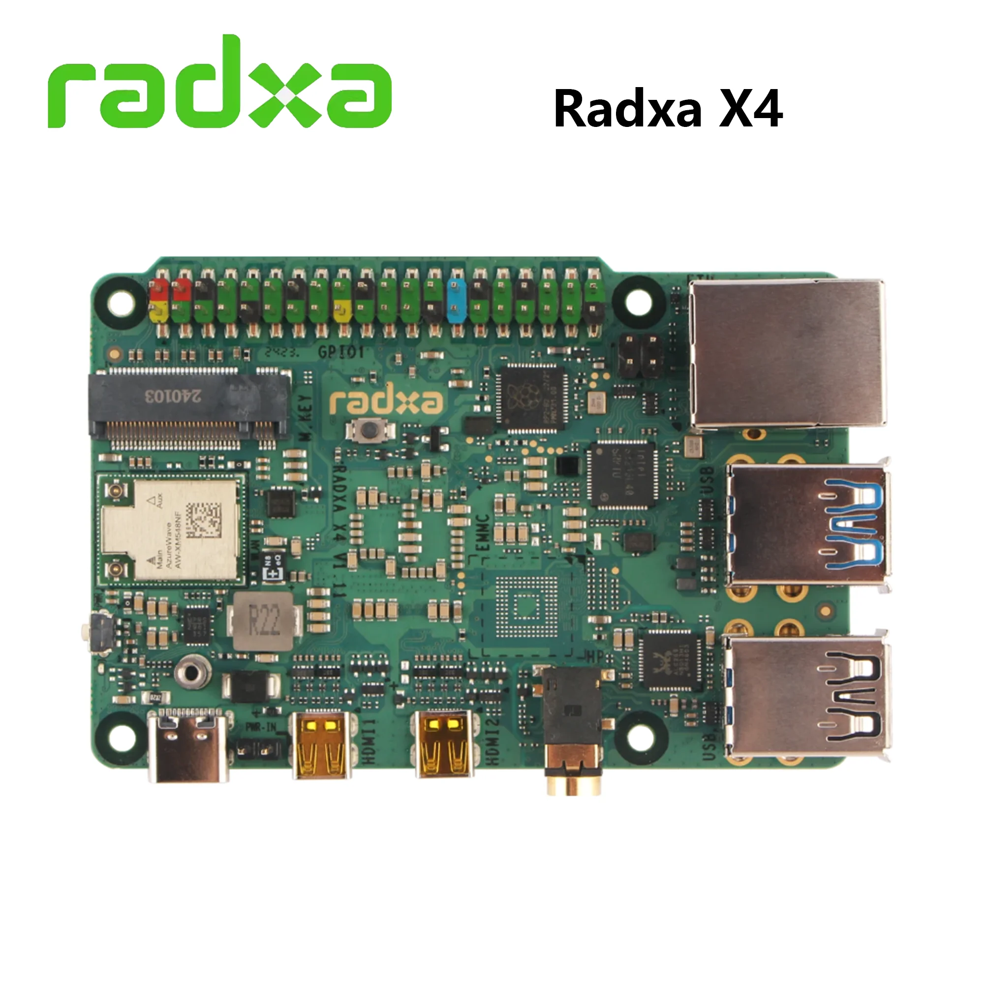 Плата разработки Radxa X4 Intel N100 LPDDR5 с двумя выходами 4K, Ethernet 2,5 Гбит/с, PCIe 3.0 M.2 M Key WiFi 5/6, высокопроизводительный SBC