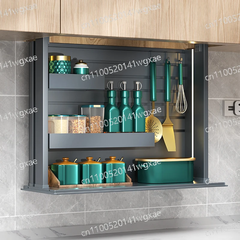 Smart Electric Pull Down Spice Rack Touch Switch Upper Cabinet Organizer Lift Shelves for Kitchen Storage