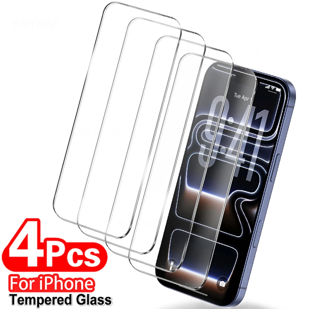 4 Stück Panzerglas für iPhone 18 17 16 15 14 13 12 11 Pro Max XR X Displayschutzfolie mit oleophober Beschichtung HD-Glasfolie