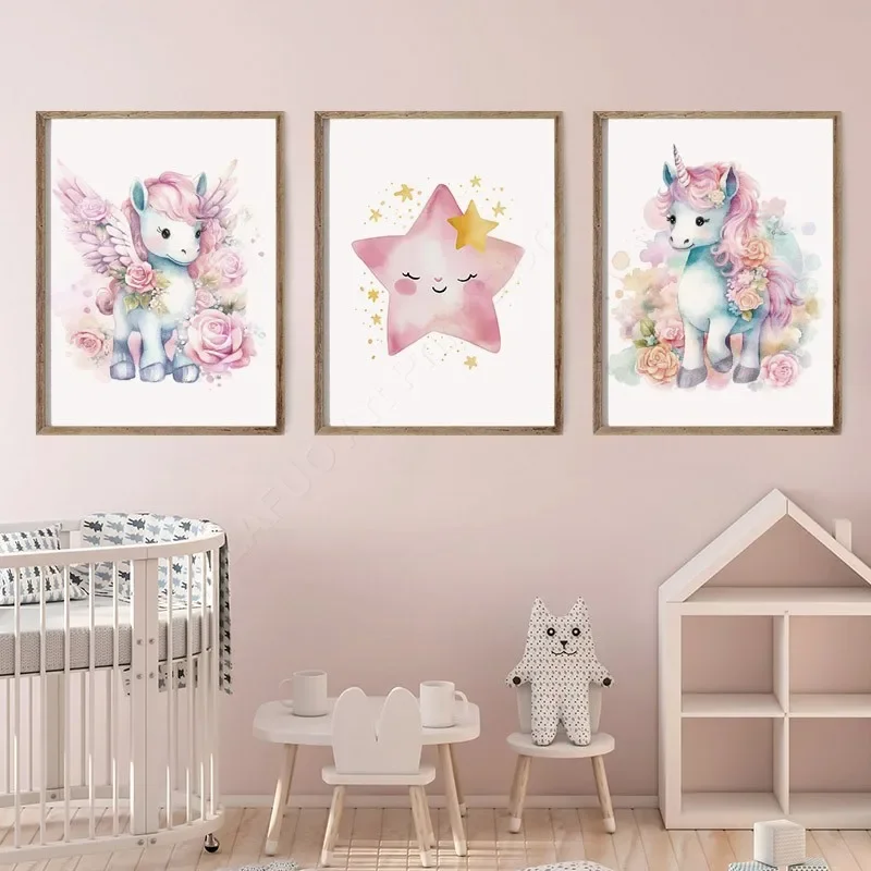 Princess Castle Unicorn Rainbow Cloud Star Wall Art Canvas Painting Posters And Prints Pictures For Girl Kids Room Nursery Decor