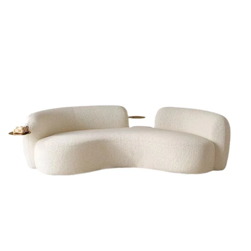 

Cream style light luxury Italian minimalist curved sofa lamb flannel pea sofa modern living room small apartment