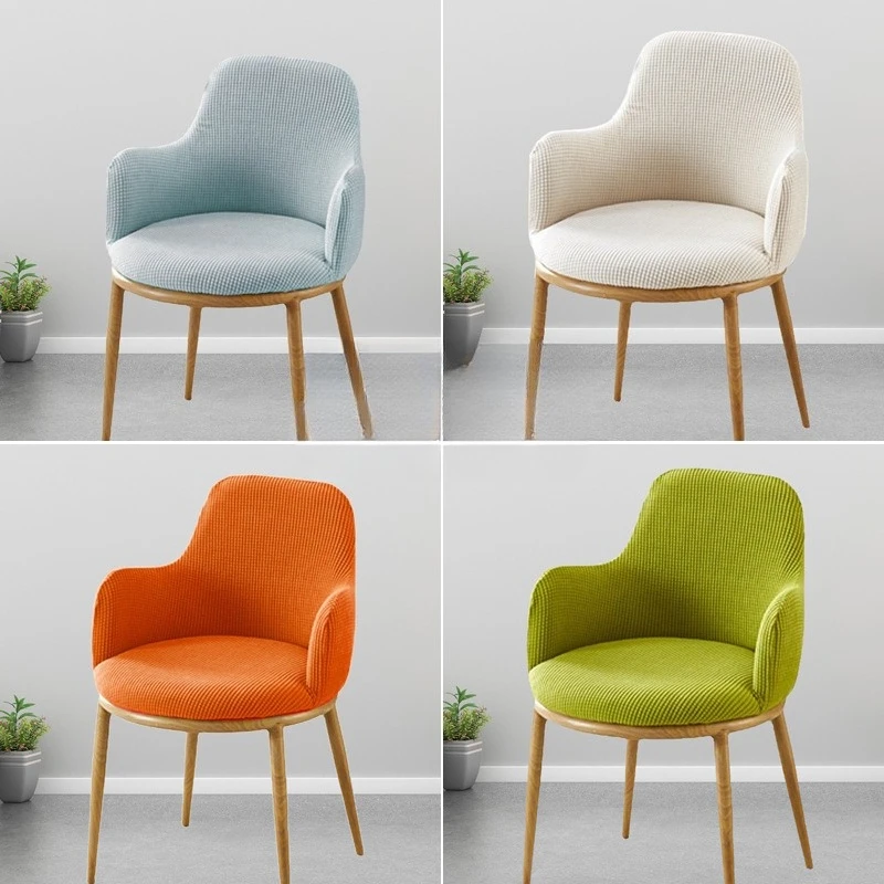 Round Elastic Chair Cover with Backrest Arc Shaped Special Shaped Armrest Home Chair Case Semi Circular Dining Chair Cover
