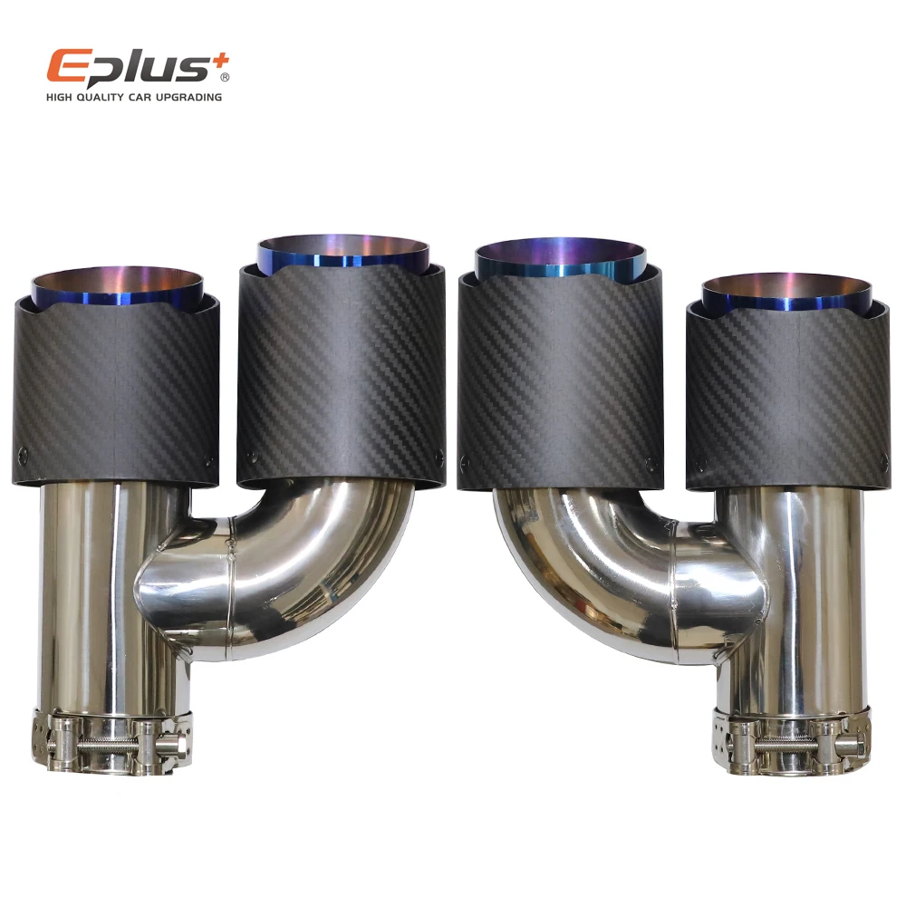 

EPLUS Car Carbon Fiber Matte Muffler Tip H Shape Double Exit Exhaust Pipe Mufflers Nozzle Decoration Universal Stainless Blue