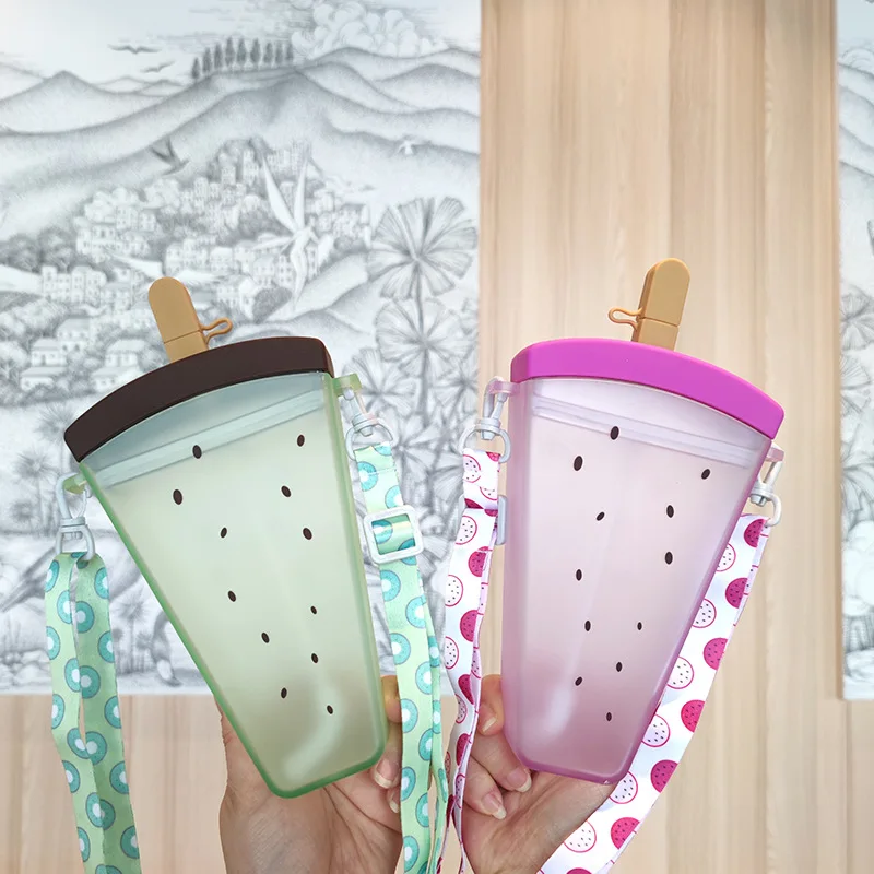 Watermelon Straw AS Plastic Water Bottle with Portable Strap High Value Cold Water Cup