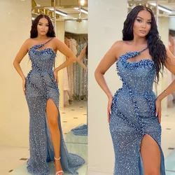 Single Shoulder Sequined Mermaid Evening Gown Sleeveless Sexy Ball Party Gown High slit Women's Long Dress Customized