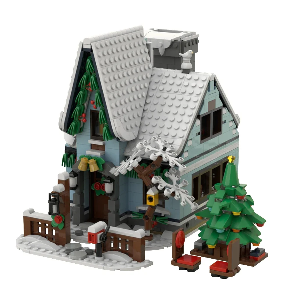 MOC Christmas Snow Houseฤดูหนาวสถาปัตยกรรมอาคารบล็อกรุ่นAlpine LodgeอิฐDIYฤดูหนาวร้านขายของชําของเล่นสําหรับเด็กXmasของขวัญ