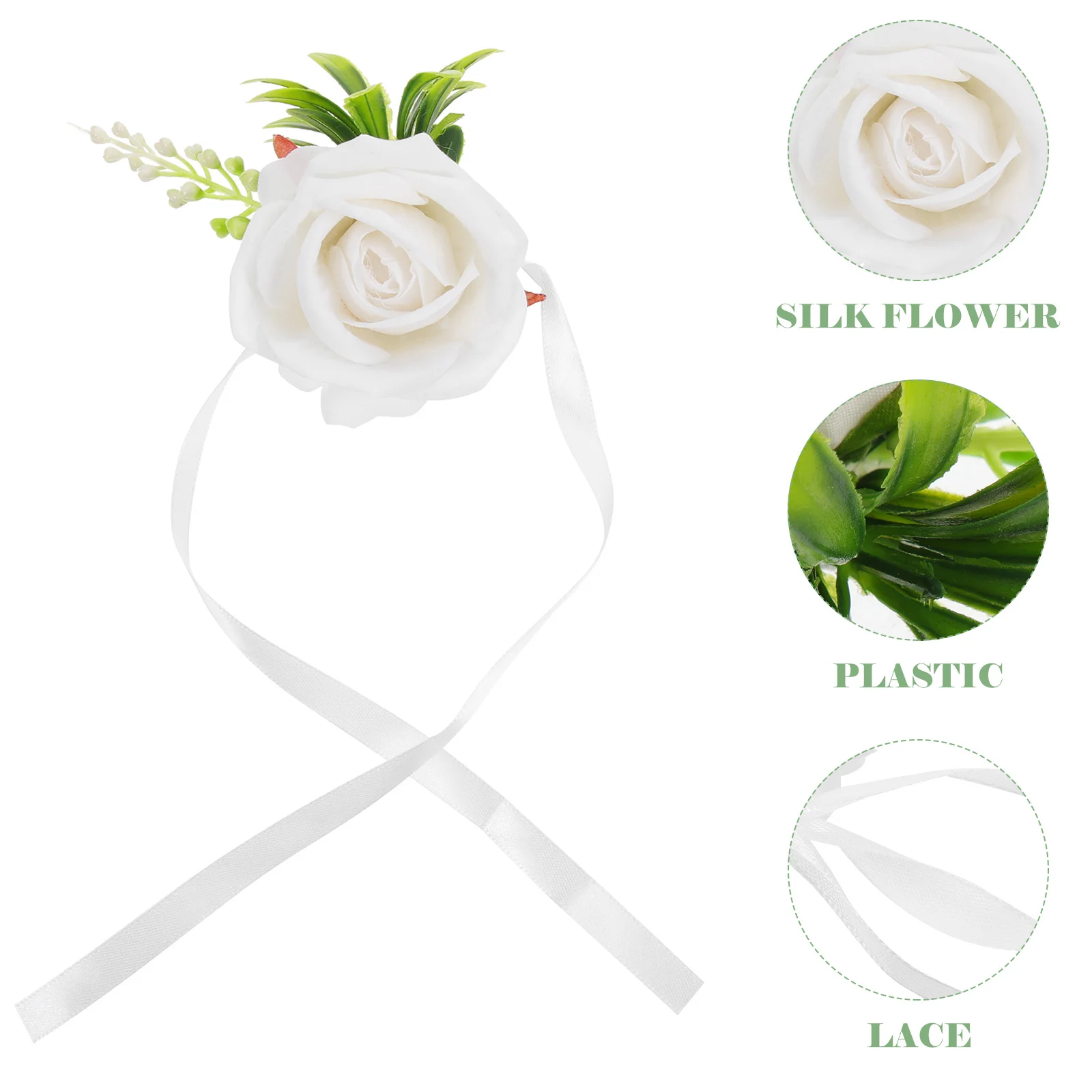 

Artificial White Flower Bride Wrist Corsage Adjustable Lace Ribbon Wedding Bracelet Bridesmaid Prom Banquet Wrist Flower