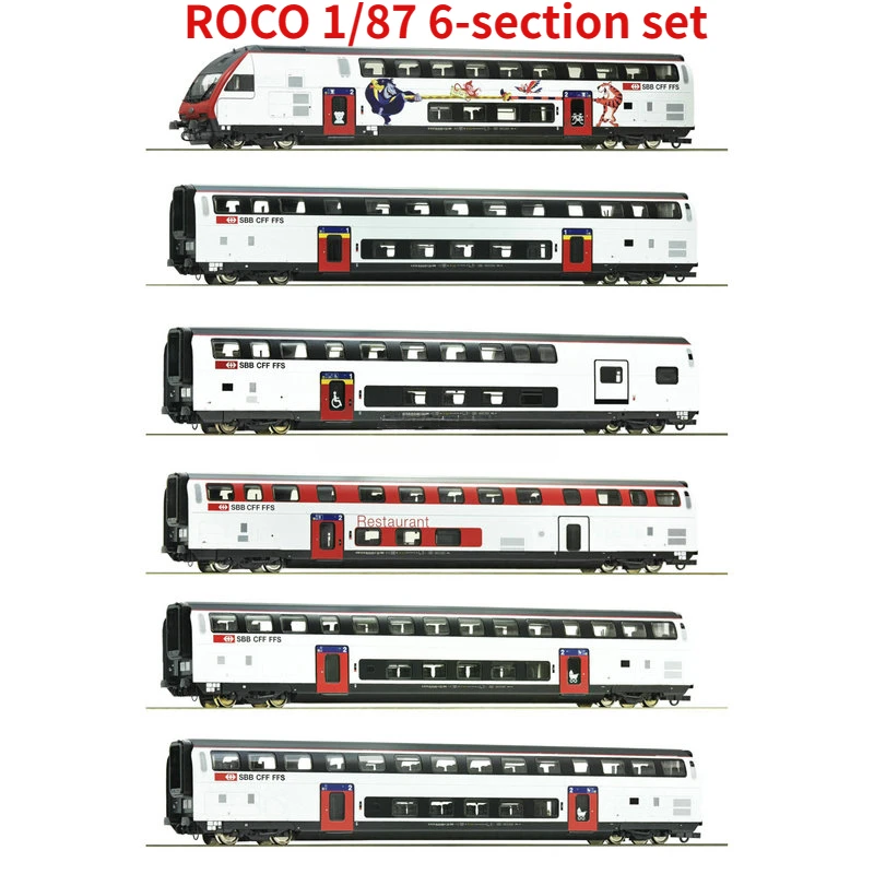 ROCO HO tipo 1/87 modello di treno 74713-8 IC2000 pullman a due piani sei sezioni con luci posteriori Set modello di treno giocattolo