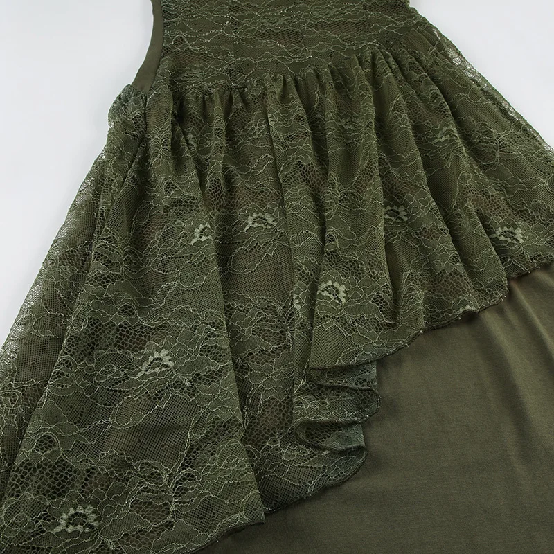 Damen Gothic Vintage Spitzen-Panel-Kleid mit V-Ausschnitt, Spaghettiträger, durchsichtig, A-Linie, Maxi, trendiges Waldmädchen-Slim-Fit-Retro-Ästhetik-Kleid