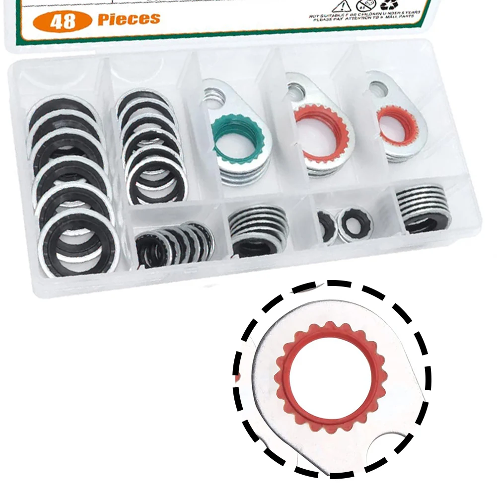 48PCS Car A/C System Compressor Gasket Seals Air Conditioning Seal Washer Kit Metal Ring And Rubber Gasket Accessories