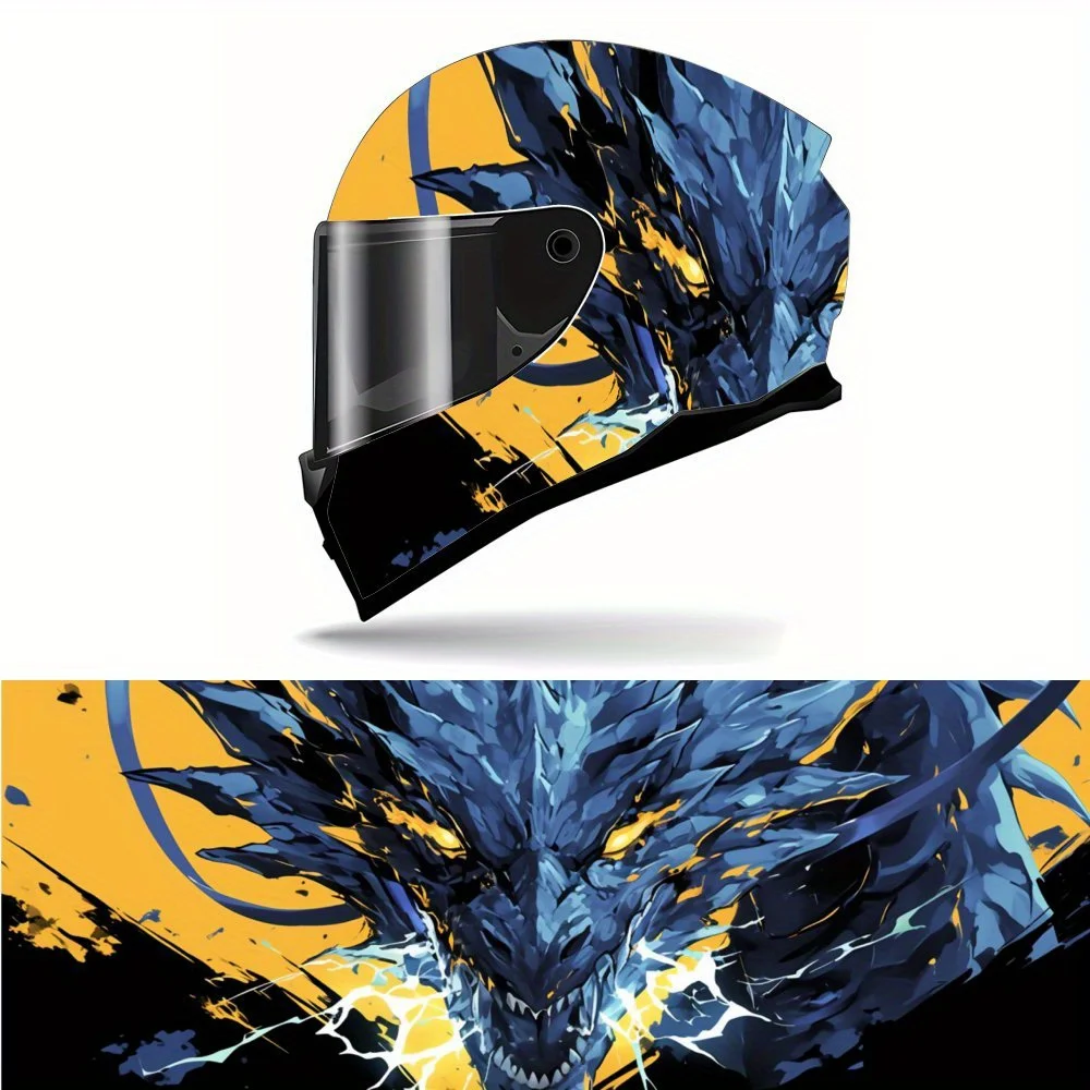 Fúria de dragão com trovão e chamas envoltório de vinil para capacete de motocicleta em PVC, adesivo autoadesivo à prova d'água, decorativo antiarranhões