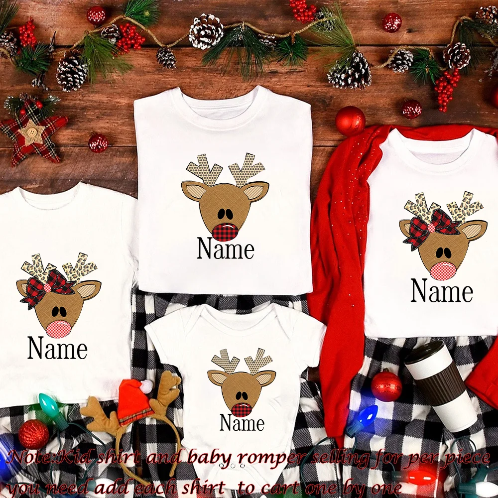 Personalized Christmas Reindeer Family T-Shirt Christmas Matching Family Shirts with Name Personalized Holiday Xmas Clothes