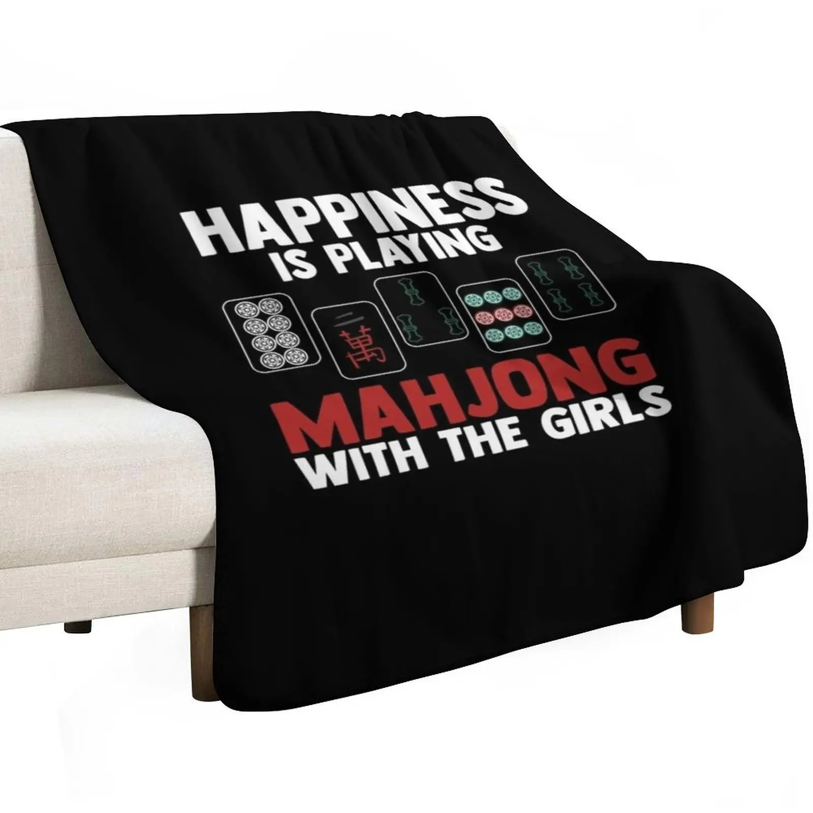 Happiness Is Playing Mahjong With The Girls Mahjong Player Throw Blanket Multi Use Warm Blanket for Living Room Bedroom