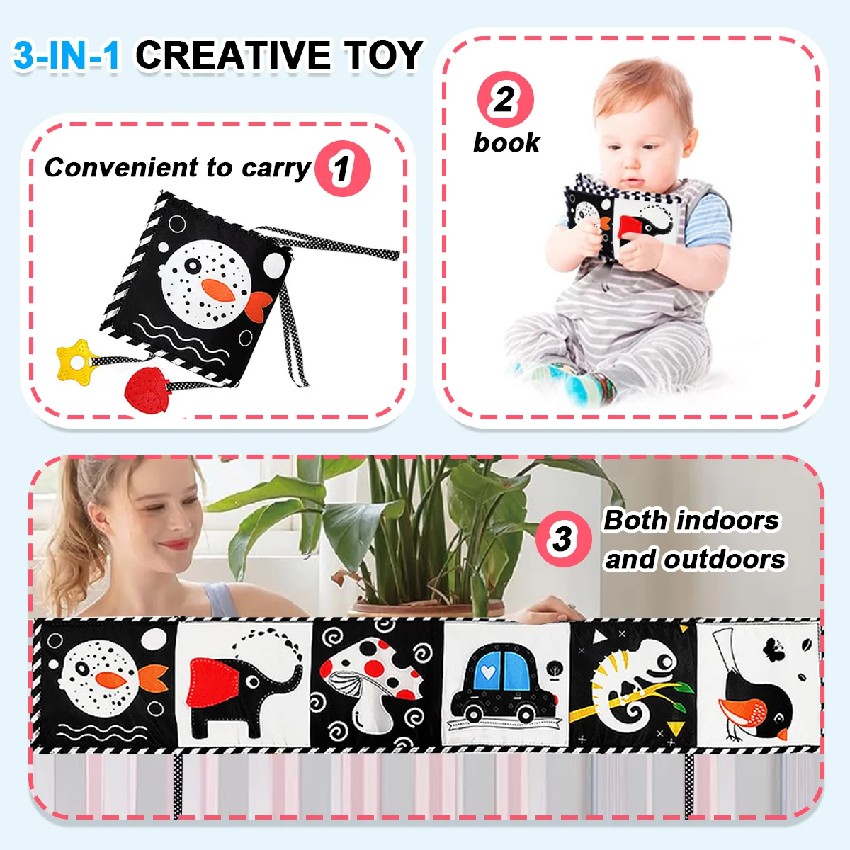 Libro di stoffa per pesciolini per bambini, libro di stoffa tattile a tema multiplo, libro per bagnetto per bambini, resistente alle rughe, lavabile