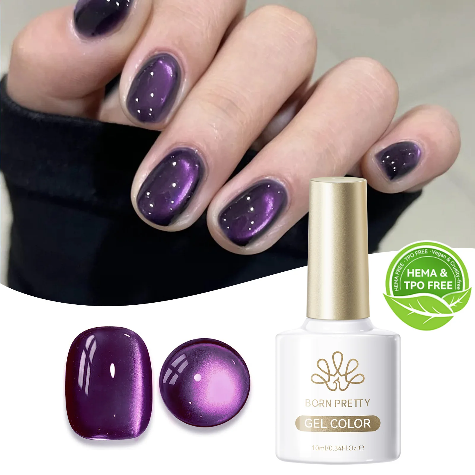 본 프리티 헤마 TPO 프리 10ml 다크 브라운 레드 글래스 비드 캣 마그네틱 젤 네일 폴리쉬 세미 퍼머넌트 소크 오프 UV LED 바니쉬