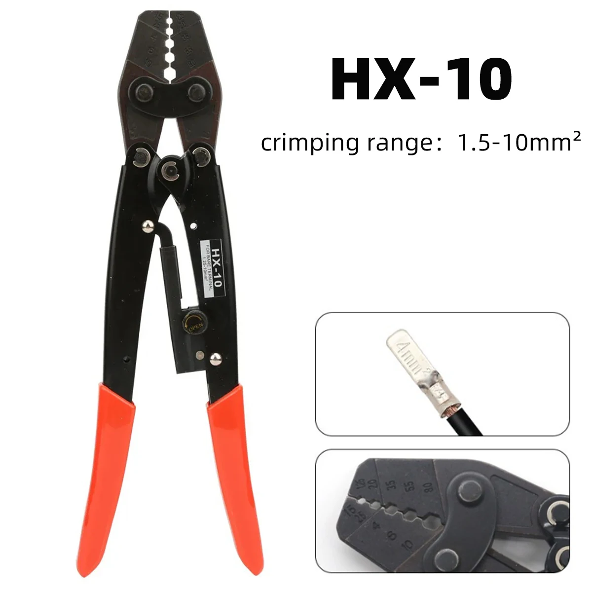 

HX 10, обжимные клещи из углеродистой стали с храповым механизмом, клещи для обжима клемм 1,25-10 мм2, 10-6AWG, специальные обжимные клещи для электрика