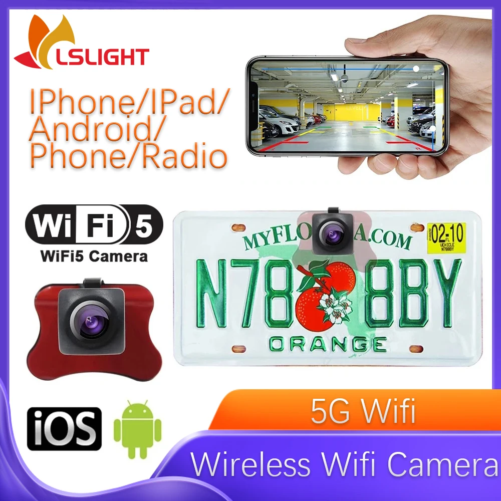 

Car Camera EU European License Plate Frame 5G Wifi Wireless HD Night Vision Waterproof Reversing General Vehicle Camera