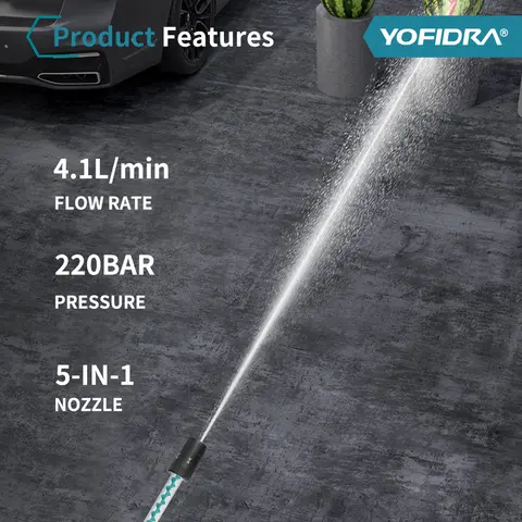 YOFIDRA 5IN1 Brushless Electric High Pressure Car Washer Gun 220Bar Cordless Washing Water Spray Gun For Makita 18V Battery Pin
