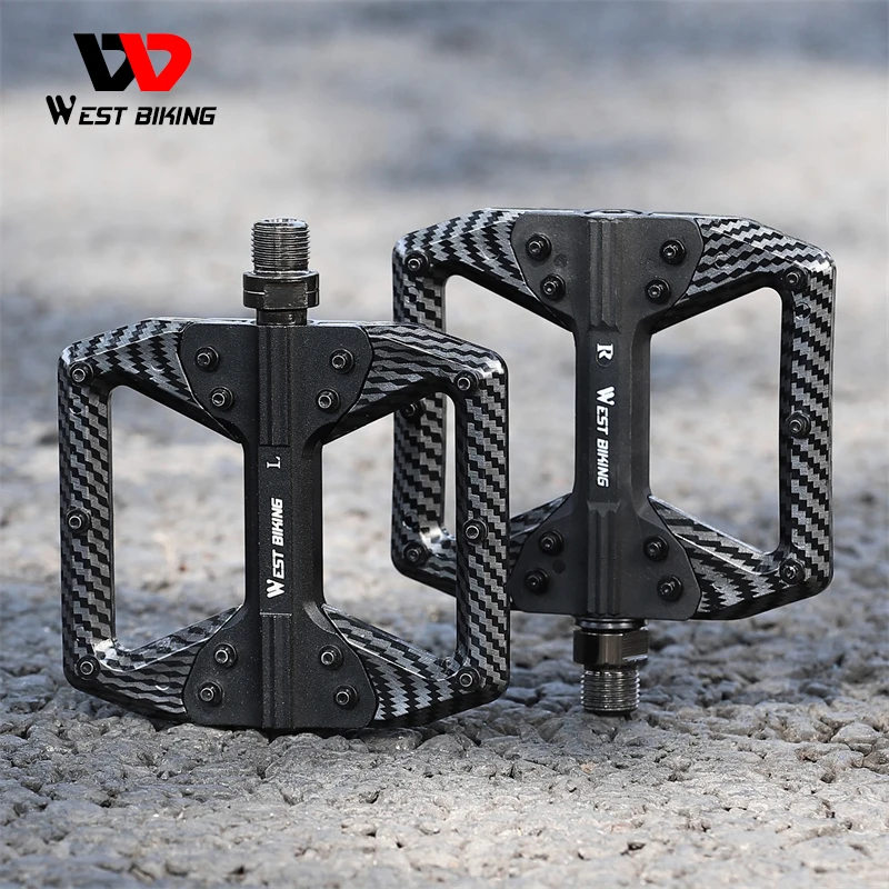 WEST BIKING MTB Integrated Pedals 3 Bearing Ultralight Flat Pedals Aluminum Alloy Nylon Carbon Fiber Coating Specialized Pedals