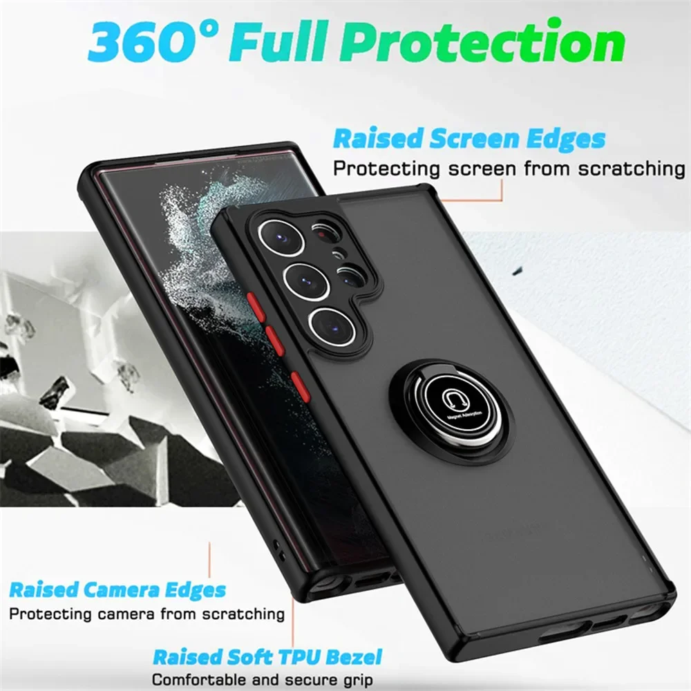 Ring Matte Car Magnetic Stand Armor Shockproof Case For Samsung S24 S23 S22 Ultra S20 S21 FE S10 S9 S8 Plus Note 10 20 Ultra