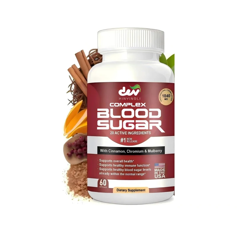 Blood sugar complex supplement - all natural containing cinnamon, bitter gourd, chromium, garlic, hibiscus,olive leaves, non GMO