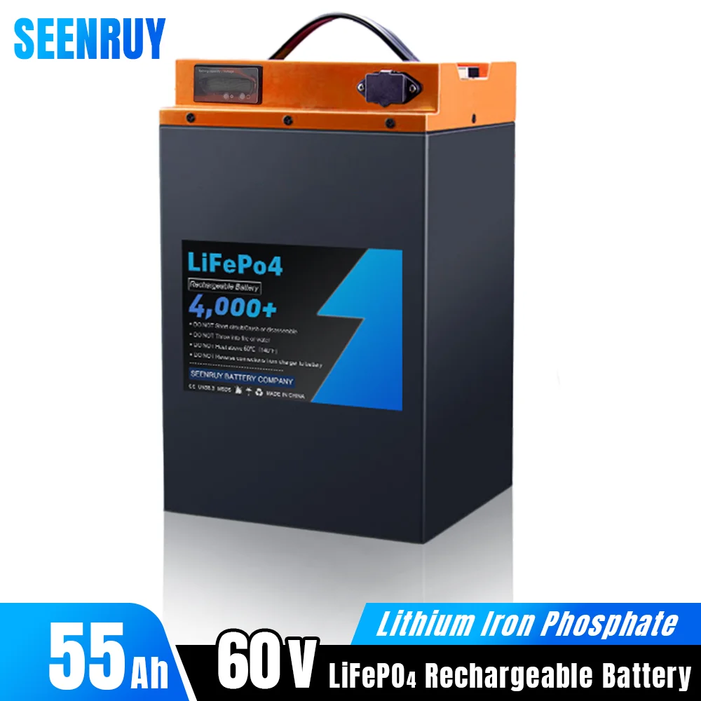 

60V 55Ah Lifepo4 Battery Pack Deep Cycle Built-in BMS Optional Bluetooth for Motor Electric Bike Scooter Golf Cart