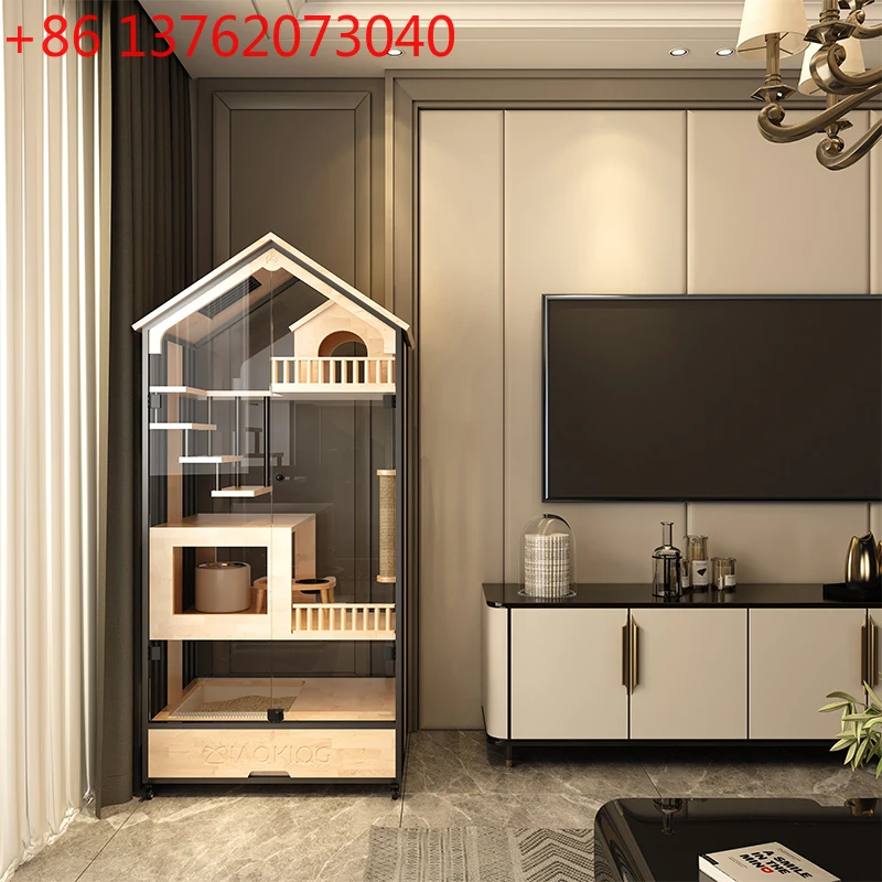 

Кошачья вилла, бытовой шкаф из массива дерева, стеклянная большая панорамная прозрачная клетка свободного пространства