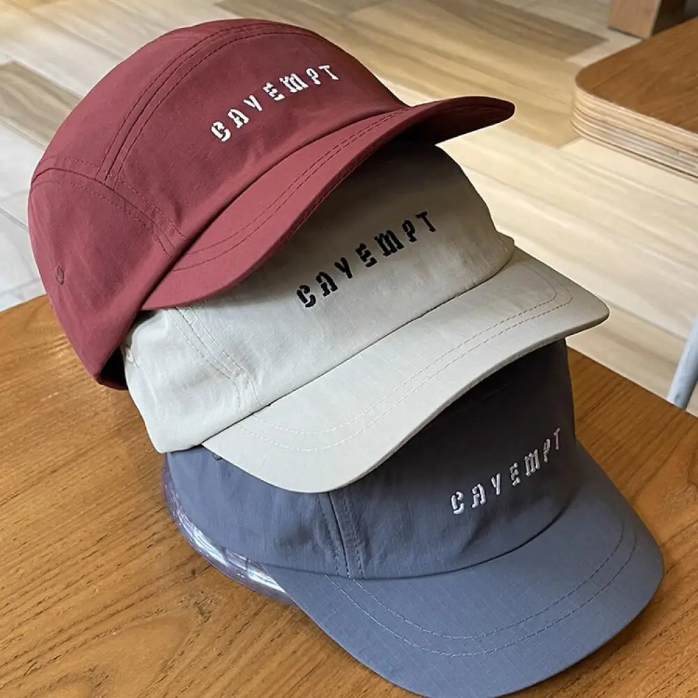 Men Women 5 Panel Short Brim Embroidered Vintage Baseball Cap, Quick-Dry Breathable Mesh Design, For Camping Outdoor Wear