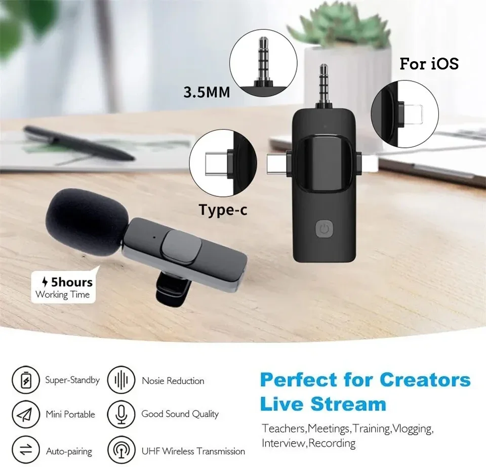 3 IN 1 Wireless Lavalier Microphone Noise Reduction 3.5MM Mini Lapel Mic for IPhone/Android Phone/Camera/Laptop Video Recording image 3
