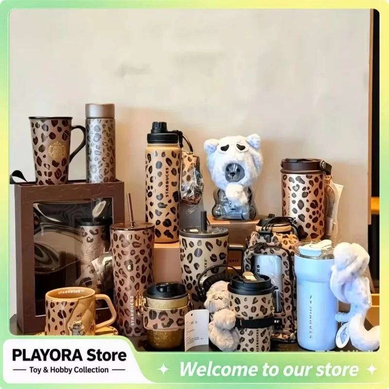 leopard-print-series-drinkware-set-stainless-steel-insulated-tumbler-ceramic-mug-cute-bear-ornament-coffee-cup-gift-collection