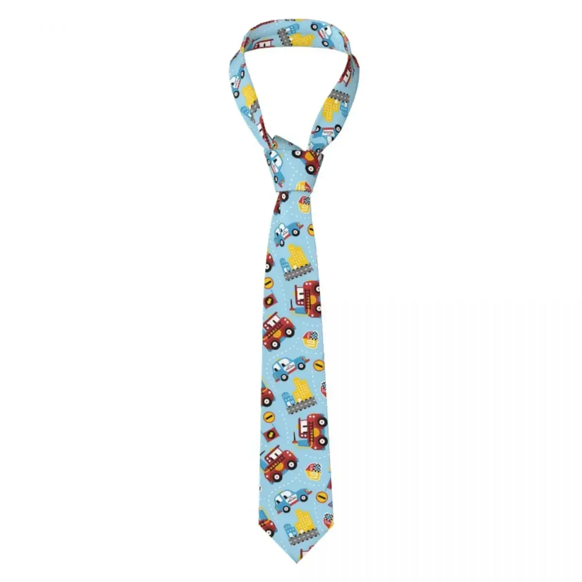 Cartoon Rescue Vehicles With City Traffic Tie Necktie  Clothing Accessories