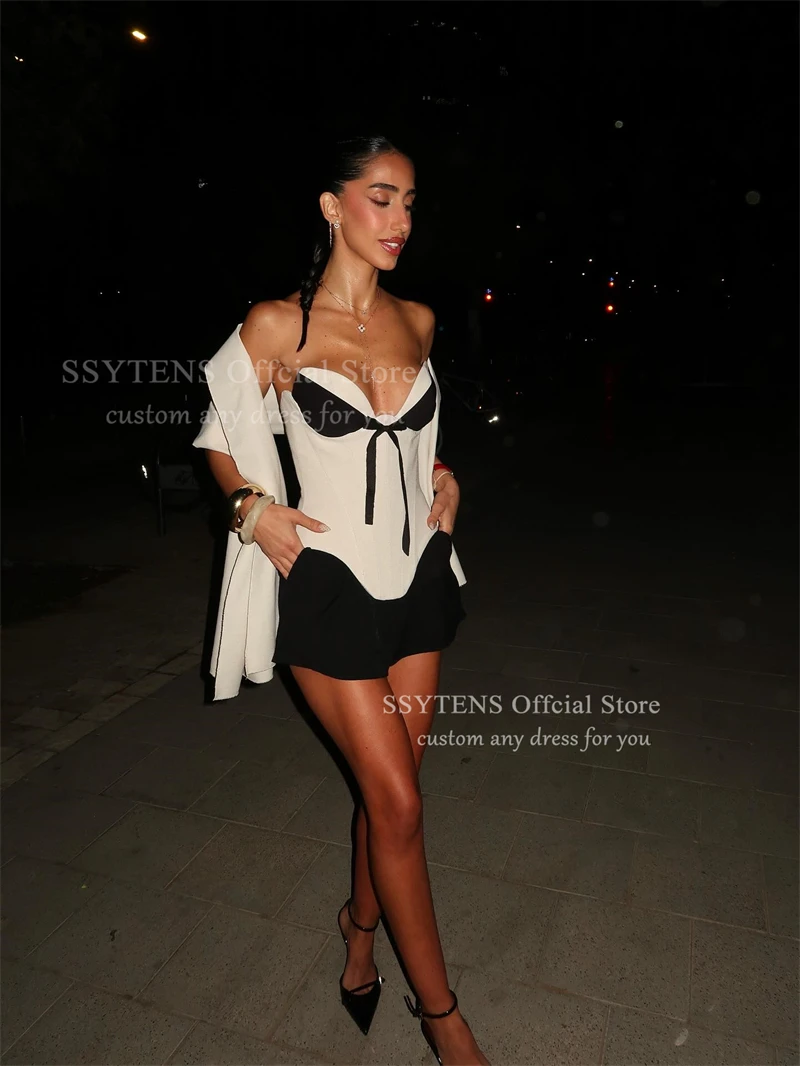 SSYTENS Sexy noir et blanc robe De bal doux Satin chérie Mini robes De soirée contraste au-dessus du genou robes De Gala personnalisé