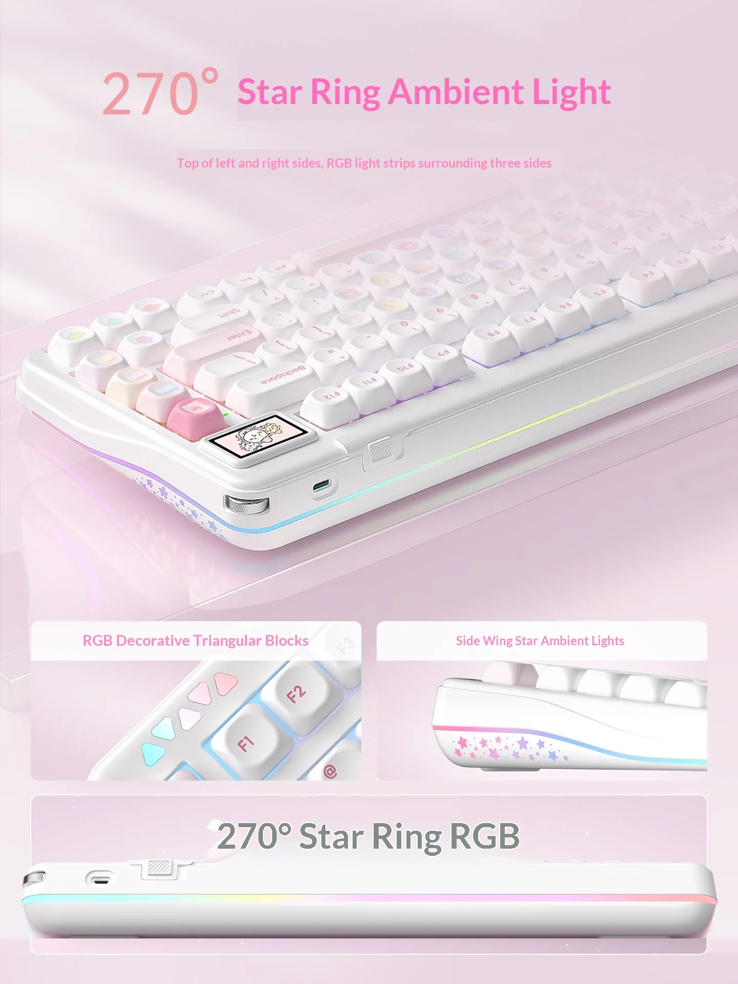 RECCAZR Star75 Pink Cute Custom Mechanical Keyboard BT 2.4G Wired Gasket RGB Hotswap Gaming Office Keyboard Gifts For Girl