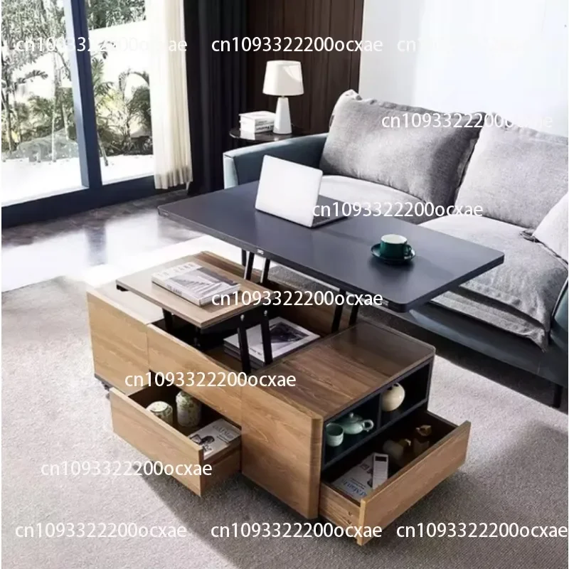Modern Lift Top Coffee Table Multi-functional Smart Coffee Table With 3 Walnut And Black Drawers